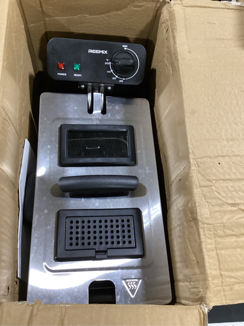 Condition photo showing As Is for reemix 3l electric deep fryer 1500w, small countertop fried chicken maker | adjustable temperature up to 375°f, detachable & dishwasher safe oil pot, stainless steel