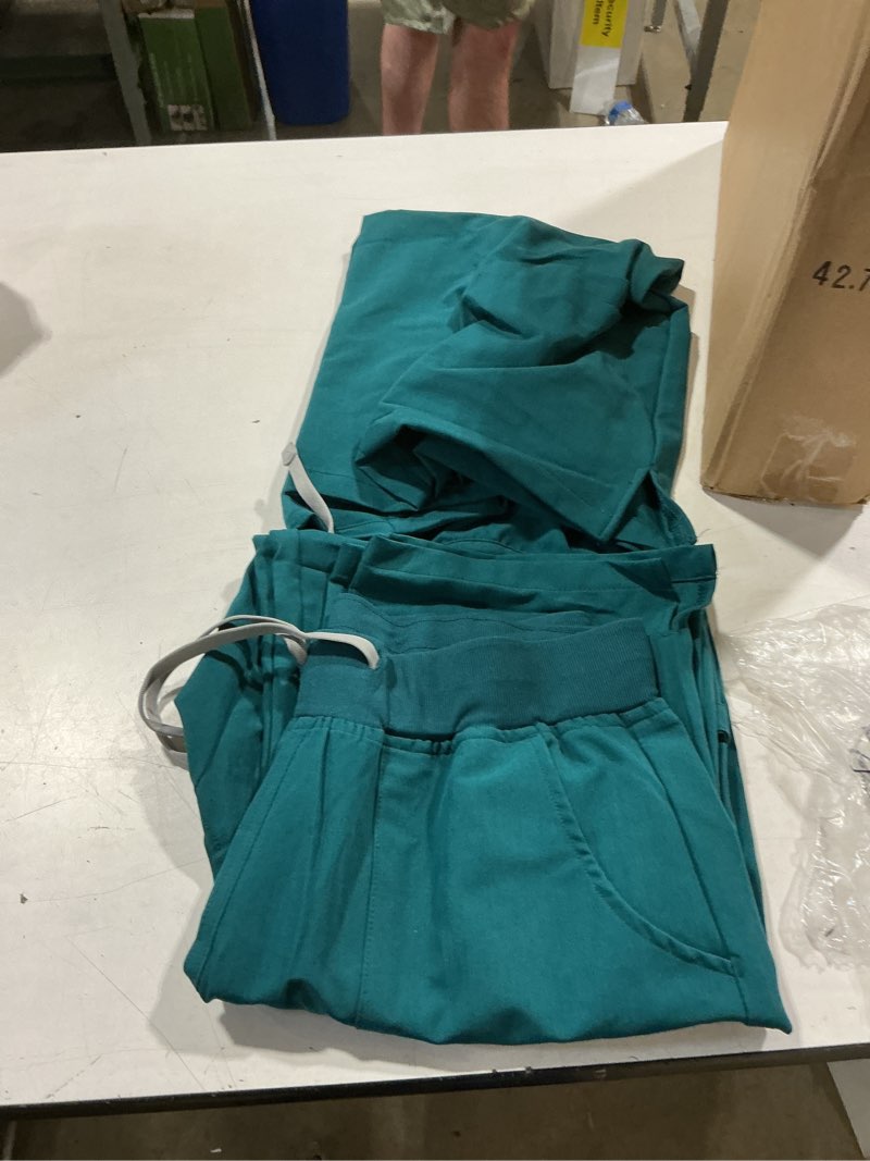 Condition photo showing Good Condition for scrubs set for women - medical uniform sets with v-neck top & straight leg pants, 9 pockets, slim fit,utility strap standard x-small forest green