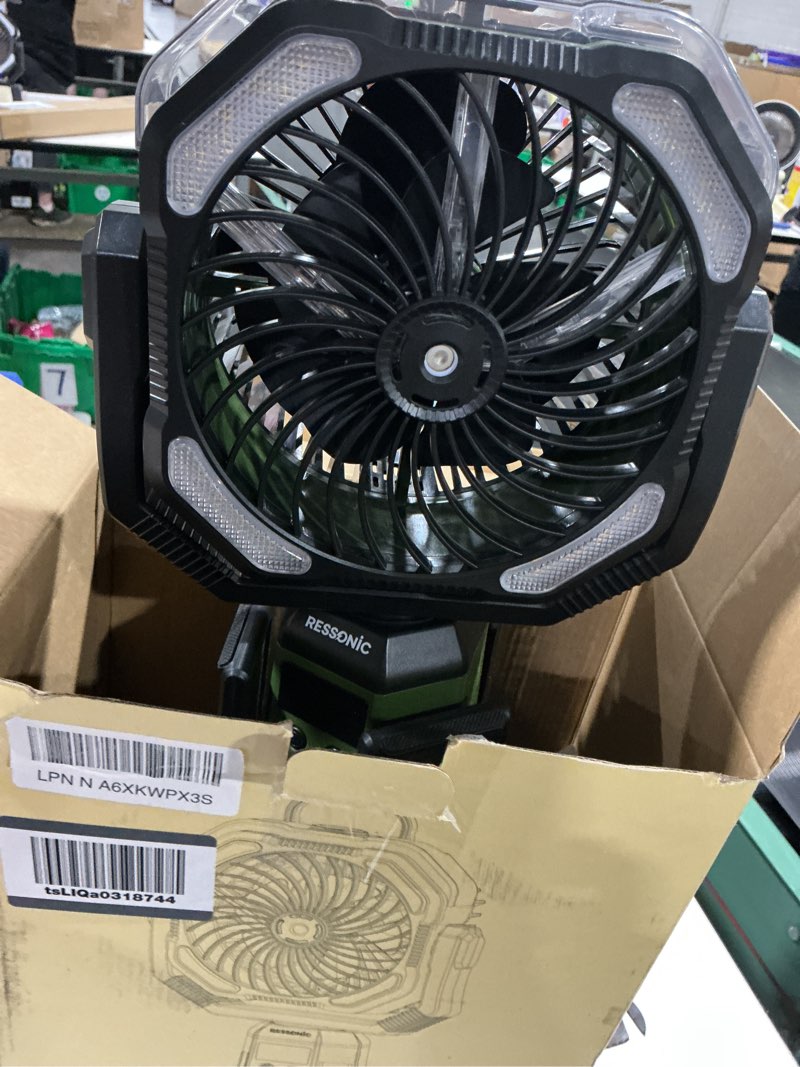 Condition photo showing Good Condition for solar camping fan with mist, 20000mah rechargeable battery powered outdoor fan with led light & remote control, oscillating portable fan with tripod stand for camping, tent, patio, power outage