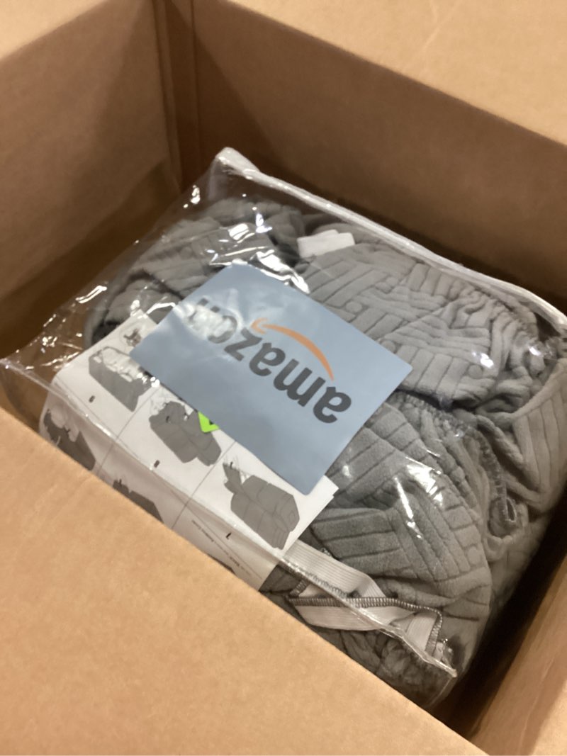 Condition photo showing Good Condition for KinCam Recliner Covers, Stretch Reclining Chair Covers, Recliner Sofa Slipcovers Stripe Jacquard Recliner Couch Covers Furniture Protector Covers for Pet Kid (3 Seater, Light Gray) Light Gray 3 Seater