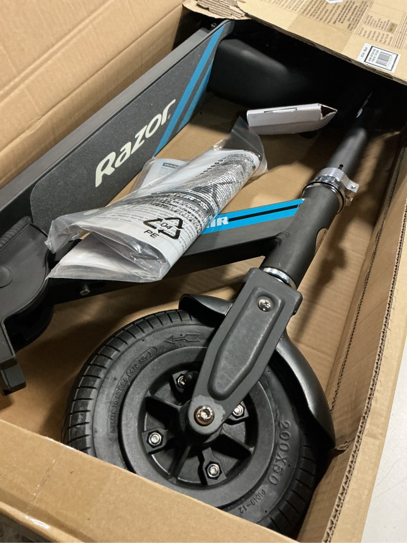 Condition photo showing As Is for razor a5 air kick scooter for kids ages 8+ - extra-long deck, 8" pneumatic rubber wheels, foldable, anti-rattle handlebars, for riders up to 220 lbs air - black