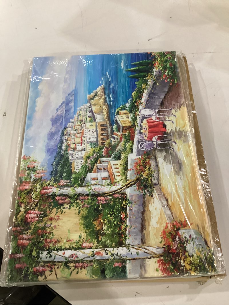 Condition photo showing Good Condition for sd soft dance european town canvas wall art - italian landscape artwork painting reproduction print for living room bedroom (11'' x 16'' x 1 panel) sunny garden 16"l x 11"w