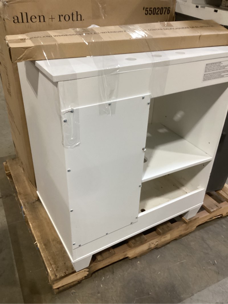 Condition photo showing As Is for Hepburn 36 in. Single Sink Freestanding Bathroom Vanity in White with 0.75 in. Carrara White Marble Top
