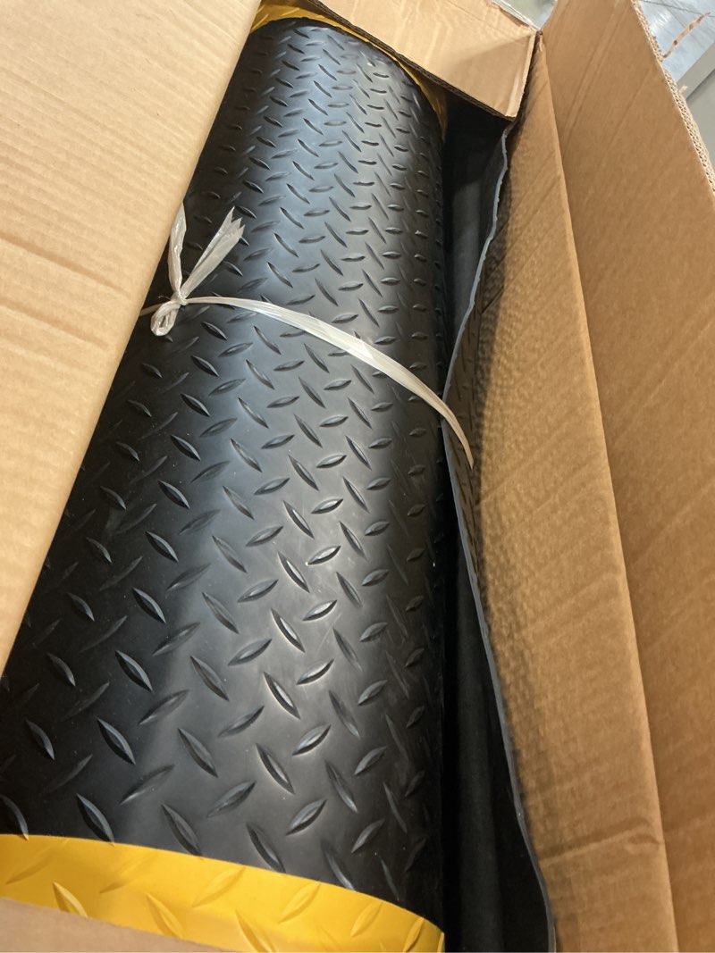 Condition photo showing As Is for 3 x 5 FT Anti Fatigue Mats Industrial 15/16 Inch Thick Soft Sponge Ergonomic Mat Durable Heavy Duty Diamond Plate Work Mat for Standing Non Slip Industrial Grade Floor Mat for Leg & Back Pain 59.9"L x 36.2"W x 0.9"Th Bordered