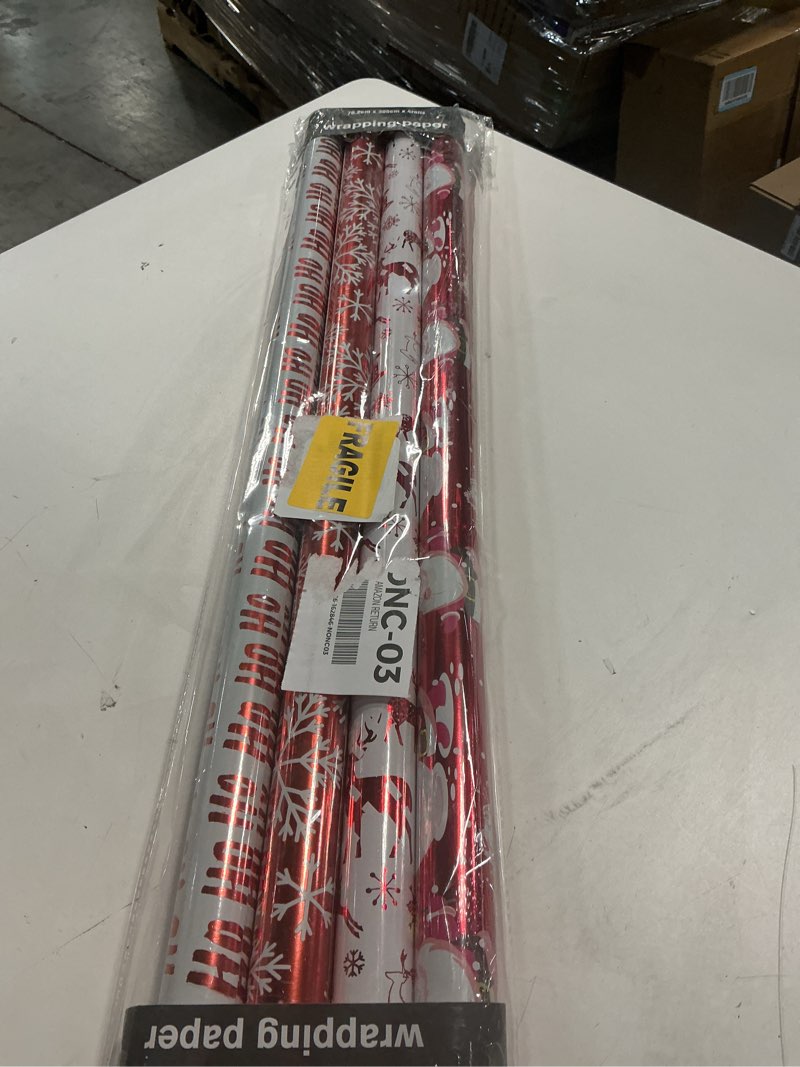 Condition photo showing New/Like New for RUSPEPA Christmas Wrapping paper-Red and White Paper with a metallic foil shine-Christmas Elements Collection-4 Roll-30Inch X 10Feet Per Roll