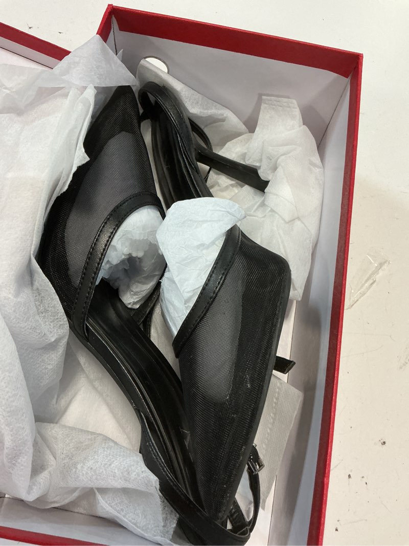 Condition photo showing As Is for qiy closed toe ankle strap heels women pumps pointed toe heeled sandals for women stiletto wedding dress shoes 8.5 black mesh