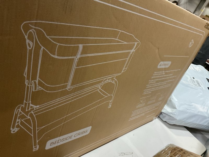 Condition photo showing New/Like New for Baby Bassinet Bedside Crib, 3-in-1 Baby Bassinet Bedside Sleeper with Mattress and Soft, Breathable Sheet, Full-Mesh Sides, 6-Height Adjustable, Stable and Secure Crib for Newborns Wood Grain Legs + Beige Bed