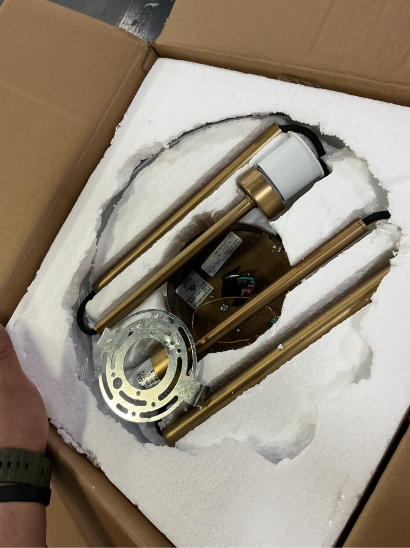 Condition photo showing item condition for Nathan James Percy Modern 2-Light Pendant Island Light Fixture, Hanging Lights with Metal Shade and Adjustable Cord, for Kitchen, Living Room, Black/Vintage Brass