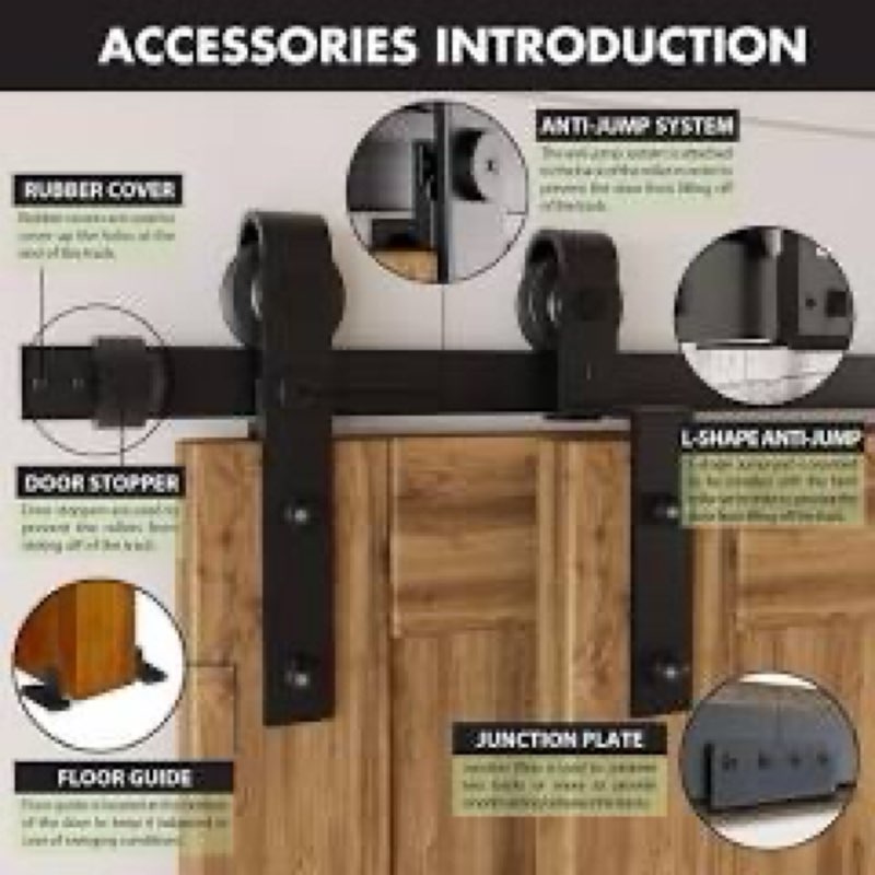 Condition photo showing New/Like New for 60-inch (5ft), black, rustic, single-track bypass sliding barn door hardware kit Homacer YT5TGH060C