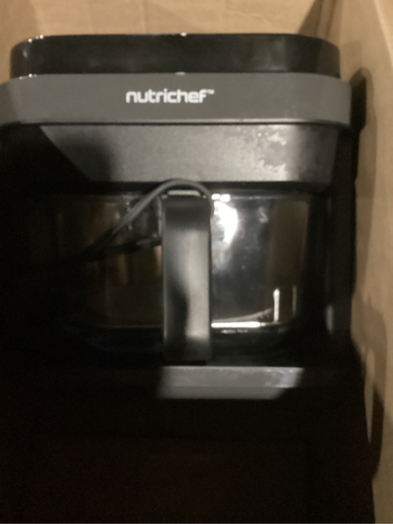 Condition photo showing Good Condition for nutrichef 5.8 quart air fryer | 8-1 preset cook modes | transparent fry bowl for best cooking results | cook shrimp, steak, fries, wings, chicken & more | precise temperature control & time | grey