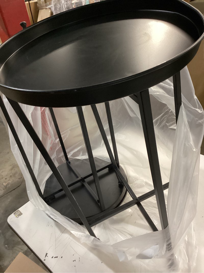 Condition photo showing As Is for Kate and Laurel Celia Round Metal Foldable Accent Table with Tray Top, Black (2 pack) 