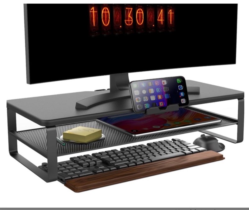 doowiit monitor stand with drawer, 2-tier monitor stand riser with phone holder and cable management