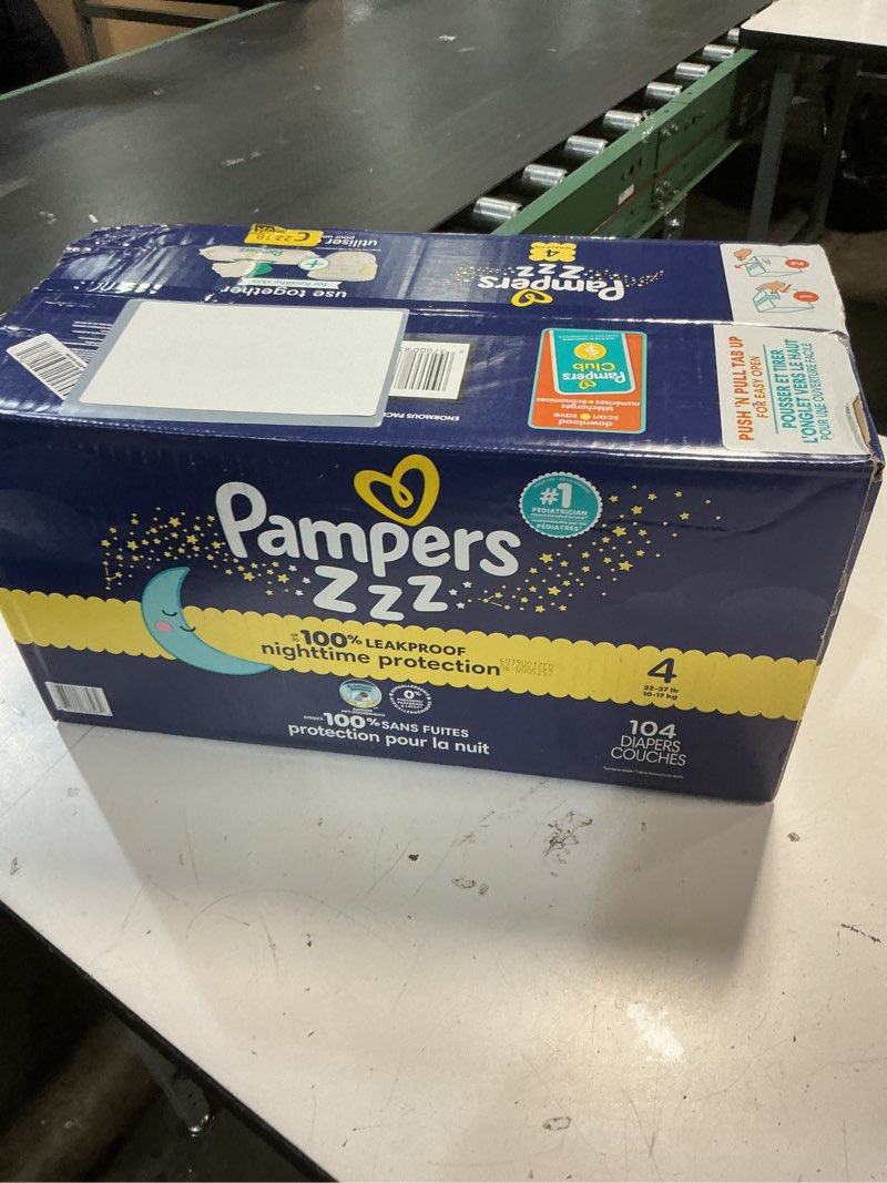 Condition photo showing New/Like New for pampers zzz overnight diapers, size 4 (22-37 lbs), 104 count, nighttime protection disposable baby diaper, night time leak and skin protection size 4 104