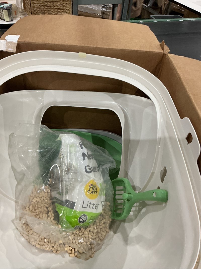 Condition photo showing As Is for purina tidy cats breeze covered cat litter box system kit with pellet cat litter, hooded litter box, and litter box pads 10.37 pound (pack of 1) white