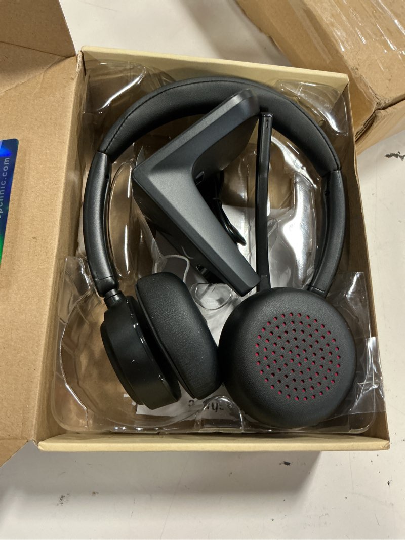 Condition photo showing Good Condition for mopchnic wireless headset with noise cancelling microphone, on-ear bluetooth headset with usb dongle, mute function & charging base, wireless headphones for work from home and call center (black)