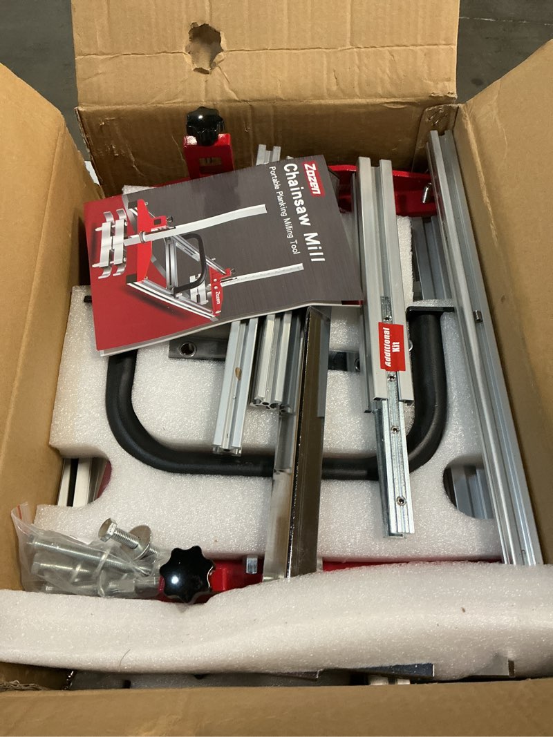 Condition photo showing As Is for zozen chainsaw mill, portable sawmill - can be assembled into 3 sizes for independent use, suitable for 14-36 inches planking milling bar, a flexible cutting guide system for builders and woodworkers. 14" to 36"