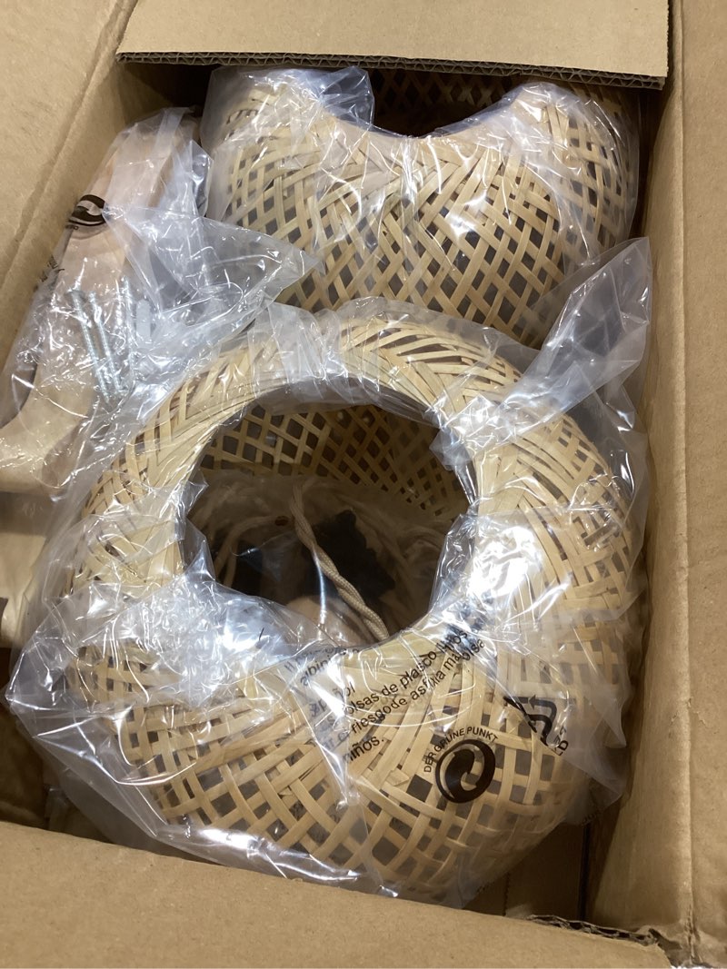 Condition photo showing Good Condition for Frideko Bamboo Wall Sconces Set of Two Plug in, Boho Wall Lamp with Plug in Cord, Farmhouse Wall Light Fixtures with 9.84FT On/Off Switch Cord, Rattan Sconces Wall Lighting for Bedroom Living Room Orange(2PC)