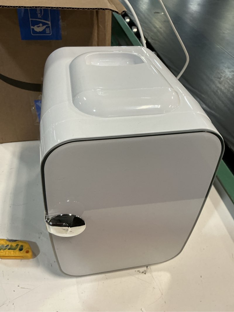 Condition photo showing As Is for (similar )yssoa 4l/6 can portable mini fridge warmer & cooler compact refrigerators 100% freon-free, for food, drink, skincare, white