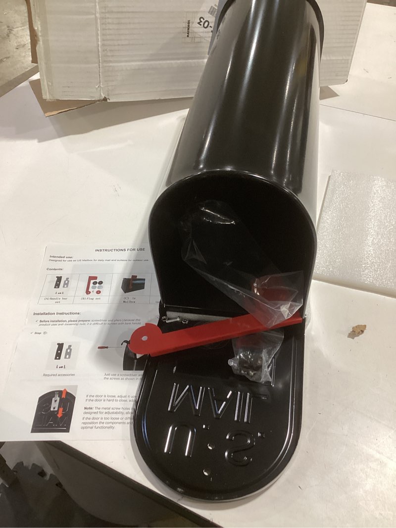 Condition photo showing Good Condition for blissboard black metal mailbox, galvanized steel outside mailboxes, standard medium capacity, 20 x 8.7 x 6.7 inches