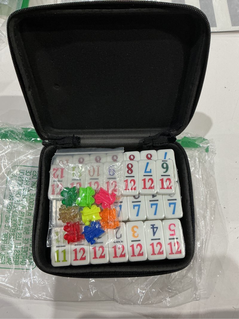 Condition photo showing Good Condition for chh double 12 mexican train number dominoes – travel size with zip up case, hub & 8 domino trains – 91 fun size numbered dominoes