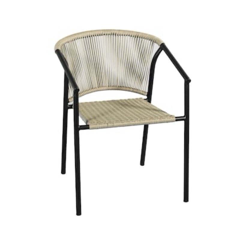 style selections pelham bay wicker stackable matte black steel frame stationary dining chair