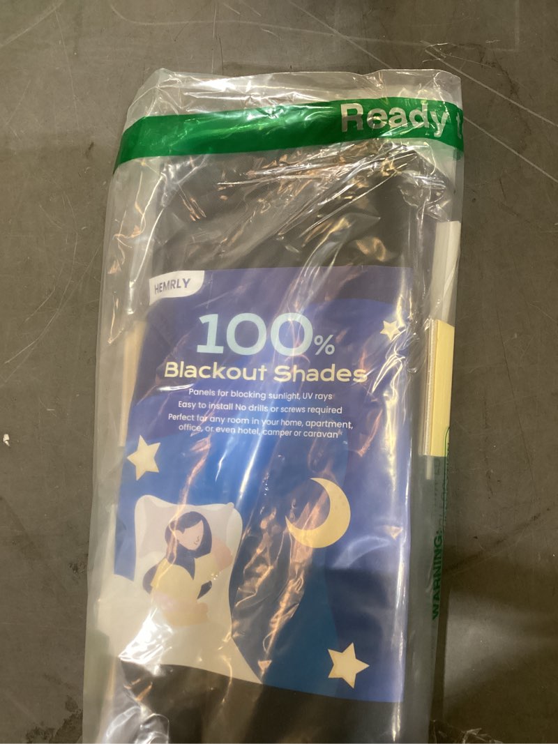 Condition photo showing Good Condition for 59" w x57 h portable blackout curtains for bedroom, easy install no drill black out shades&blinds for indoor windows with upgraded hook&loop tapes,100% blackout window cover for rv/nursery(1 panel) 59"w x57"h black