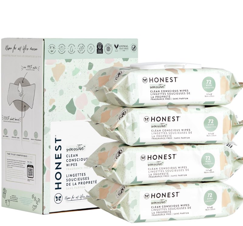 The Honest Company Clean Conscious Multi-Use Wipes | Hypoallergenic + Unscented for Sensitive Skin | Over 99% Water, Compostable, Plant Based, Baby Wipes | Geo Mood, 288 Count