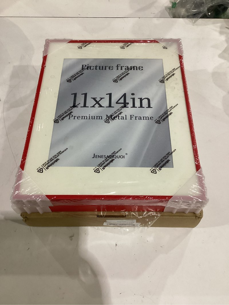 Condition photo showing Good Condition for jenesaisquoi 11x14 picture frame 2 pack - display posters 8x10 with mat or 11x14 without mat - vertical & horizontal wall hanging for posters & art prints red aluminum alloy red frame 14l" x 11w"
