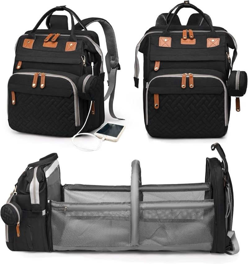 Astro alan Baby Diaper Bag with Changing Station, Waterproof Diaper Bag Backpack for Moms Dads with USB Charging Port, Baby Shower Gifts, Large Capacity diaper backpack, Black