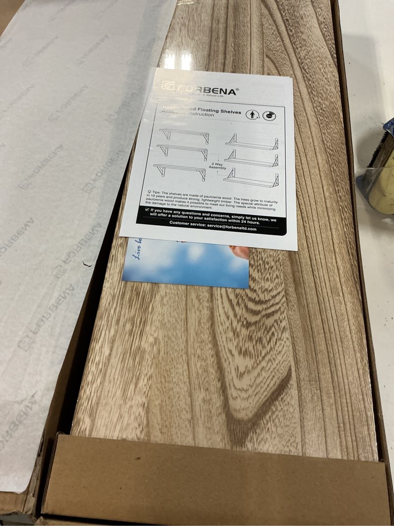Condition photo showing New/Like New for forbena wood floating shelves for wall 24 inches long, large bathroom hanging shelves set of 3, wall mounted storage shelf for bathroom bedroom living room kitchen closet (natural wood) 24 inches wood&diy