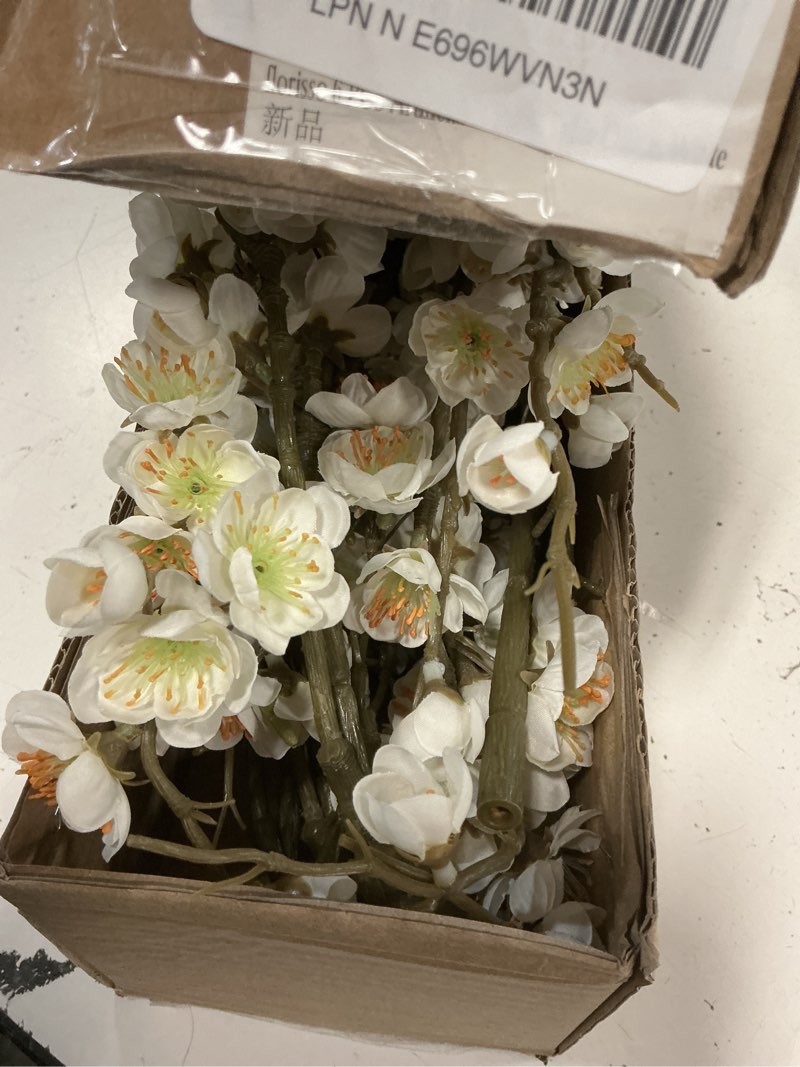 Condition photo showing Good Condition for florisso 6 pcs artificial cherry blossom branches spring indoor decoration, faux flowers 34.45" long stems plum fake peach plants real touch silk for wedding home bedroom party table office, white a-white