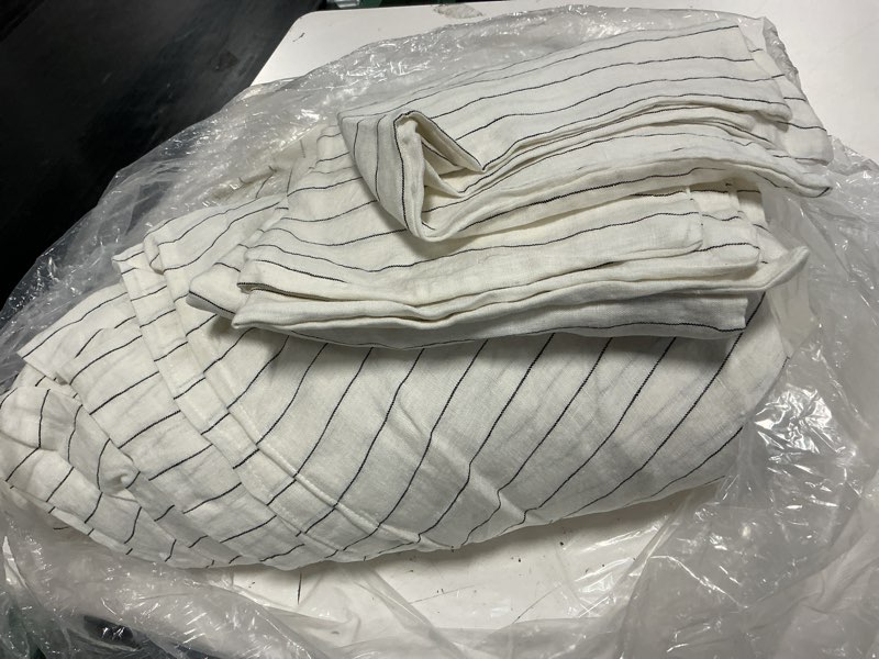 Condition photo showing Good Condition for european linen stripe deluxe bedding bundle, king, pencil stripe