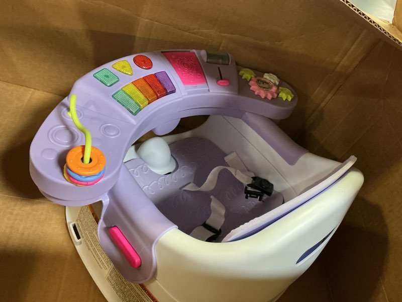 Condition photo showing As Is for Infantino Music & Lights 3-in-1 Discovery Seat & Booster, Toddler Booster Seat for Dining Table or Kitchen Chair, Baby Activity Center & Snack Tray, Lavender Lavender Seat