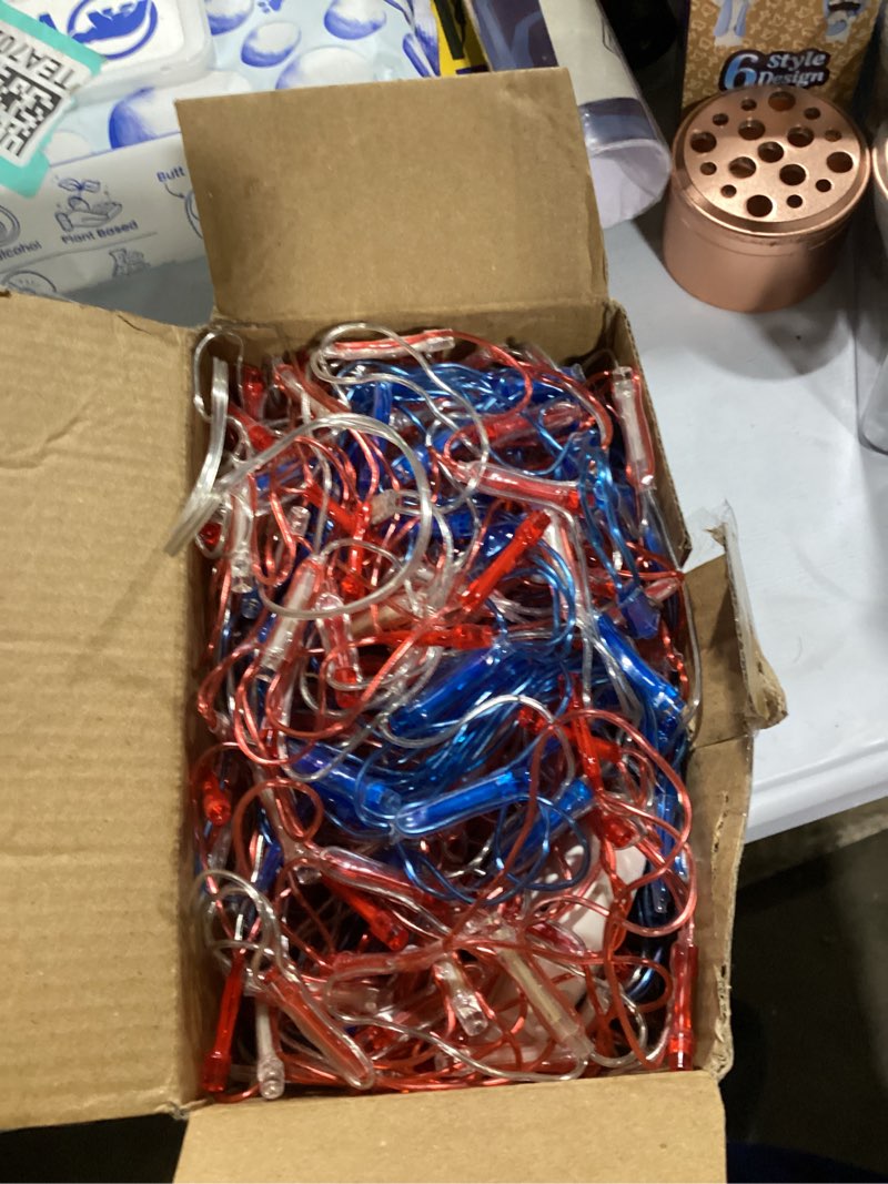 Condition photo showing As Is for american flag lights, 420 super bright lighted american flag net light waterproof us flags string light for independence day july 4th, home,yard, garden patio yard holiday decoration 6.6ft*3.3ft 420 led 110v plug in