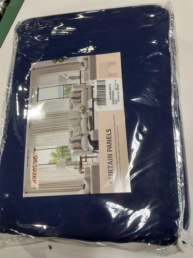 Condition photo showing New/Like New for ANRODUO Rod Pocket and Back Tab Pleated Blackout Curtains with Hooks, Rings, Stone Blue Curtains 72 Inches Long 2 Panels, Thermal Insulated Room Darkening Living Room Bedroom Curtain, 42x72 Inches 42"W x 72"L (Pack of 2) Stone Blue