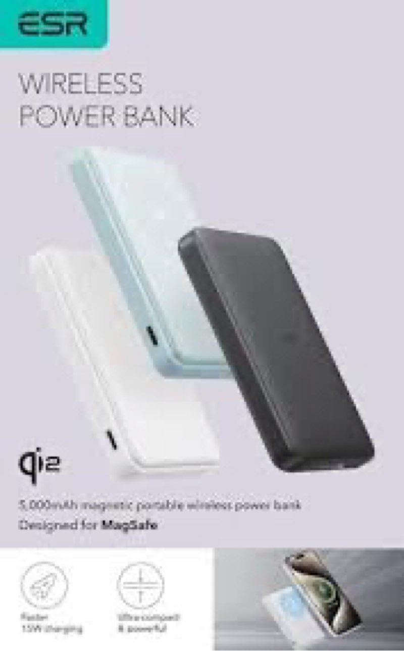 ESR for MagSafe Power Bank, 0.55 in Ultra-Compact 5,000mAh MagSafe Portable Charger, Qi2 15W Ultra-F