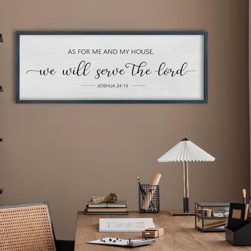 fzmhaslww christian wall decor scripture bible verse as for me and my house we will serve the lord sign art 32"×12" for living room joshua 24:15 religious large farmhouse catholic hanging (black)