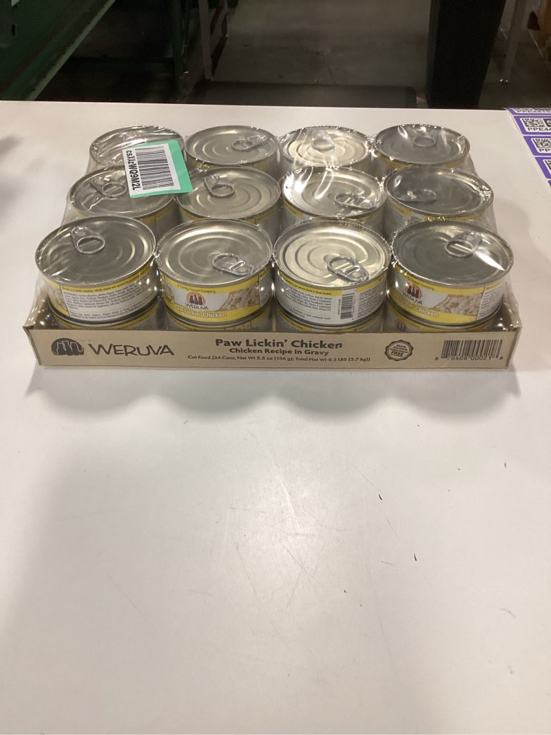 Condition photo showing New/Like New for (24 Pack) Weruva Paw Lickin  Chicken in Gravy Grain-Free Wet Cat Food  5.5 oz. Cans (BEST BY FEB 2028)