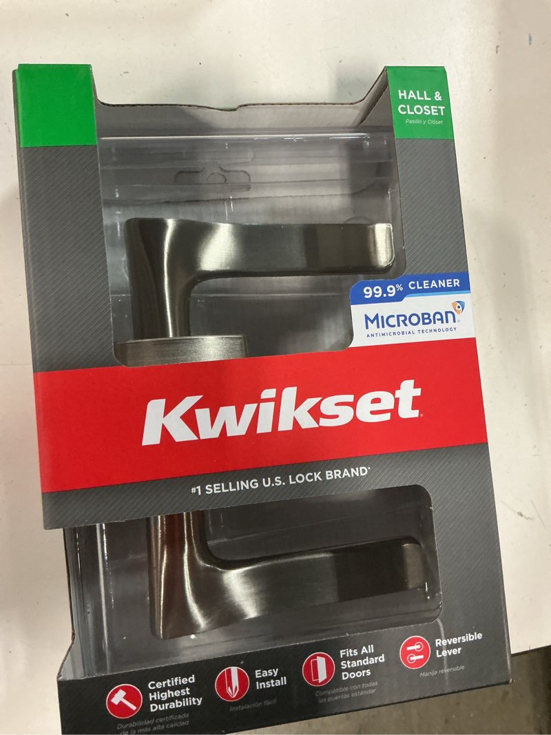 Condition photo showing New/Like New for kwikset signature series tripoli satin nickel interior hall/closet passage door handle