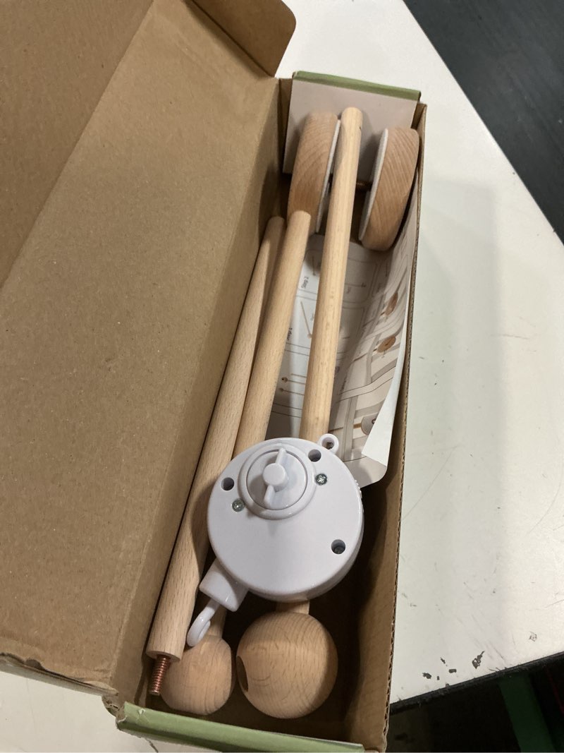 Condition photo showing As Is for baby crib mobile arm wooden holder 30 inch beech hangers with rotating music box nursery decor attachment safe anti slip set wooden baby mobile holder