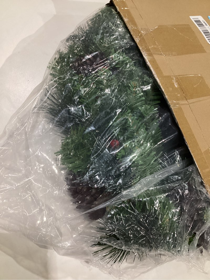 Condition photo showing Good Condition for 24 Inch Artificial Christmas Wreath with Red Berries,Pinecone,Pine Needles, 50 LED Lights with Timer,Battery Operated, Xmas Door Wreath for Indoor Outdoor Windows Wall Holiday Decor
