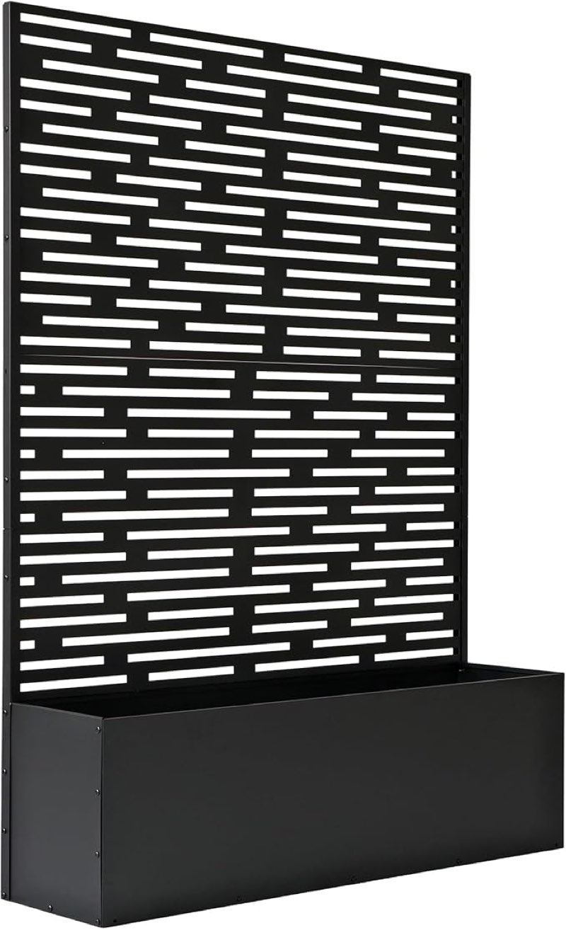 6 ft. X 4 ft. Black Freestanding Metal Privacy Screen Room Divider with Flower Box