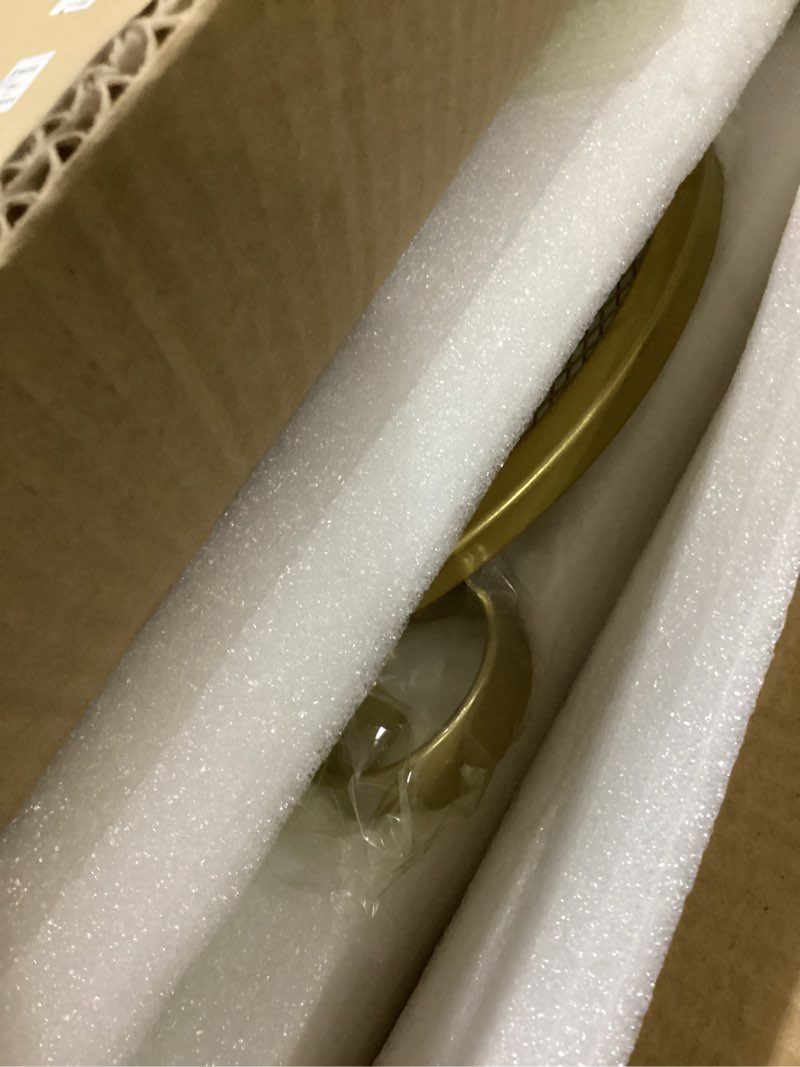 Condition photo showing Good Condition for mygift 38 x 32 inch peacock feather brass-tone metal fireplace screen, freestanding decorative mesh fire guard with curved legs