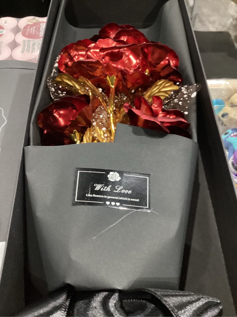 Condition photo showing Good Condition for woori gold rose bouquet – elegant gold-plated artificial roses in luxury gift box for her, anniversary, valentine’s day, birthday red and gold