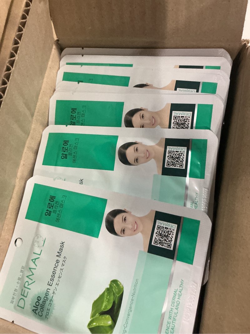 Condition photo showing New/Like New for DERMAL Aloe Collagen Essence Facial Mask Sheet 23g Pack of 100 - Skin Revitalizing & Soothing, Refreshing and Moisturizing, Sunburn Relief, Daily Skin Treatment Solution Sheet Mask Aloe(100 Pack)