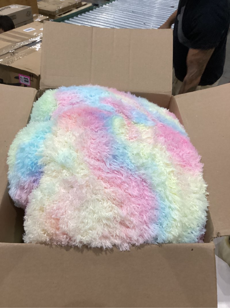 Condition photo showing As Is for fluffy bean bag chair for kids rainbow, with plush faux fur cover, 2.5ft memory foam bean bag chairs for teens & kids, ultra soft sofa for living room/bedroom/dorm.