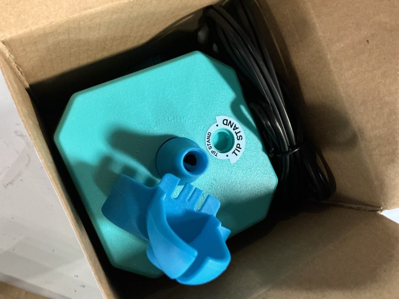 Condition photo showing As Is for 7" blue electric balloon inflator, with extendable tip and balloon knotter, by way to celebrate