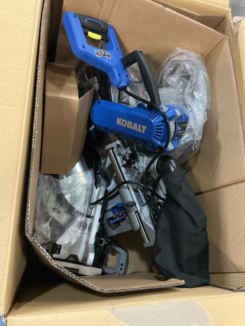 Condition photo showing As Is for kobalt compact 10-in 15-amp dual bevel sliding compound corded miter saw