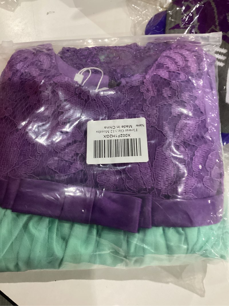Condition photo showing New/Like New for Baby Girl Lace Tutu Dress Infant Toddler Wedding Flower Girl Dress First Birthday Formal Pageant Christening Dresses Purple & Green 9-12 Months