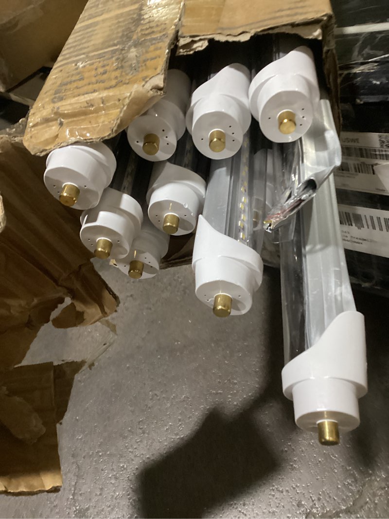Condition photo showing As Is for 8Ft Led Bulbs, 48W 6500lm 5000K(12 Pack), 8 Foot Led Bulbs, T8 T12 Led Replacement Lights, FA8 Single Pin Clear Cover, Replace F96t12 Fluorescent Light Bulb